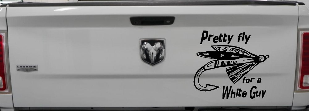 Pretty Fly For A White Guy Fishing Car or Truck Window Decal Sticker (Black)