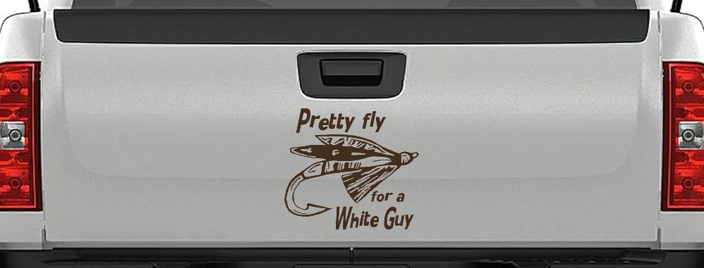 Pretty Fly For A White Guy Fishing Car or Truck Window Decal Sticker (Brown)