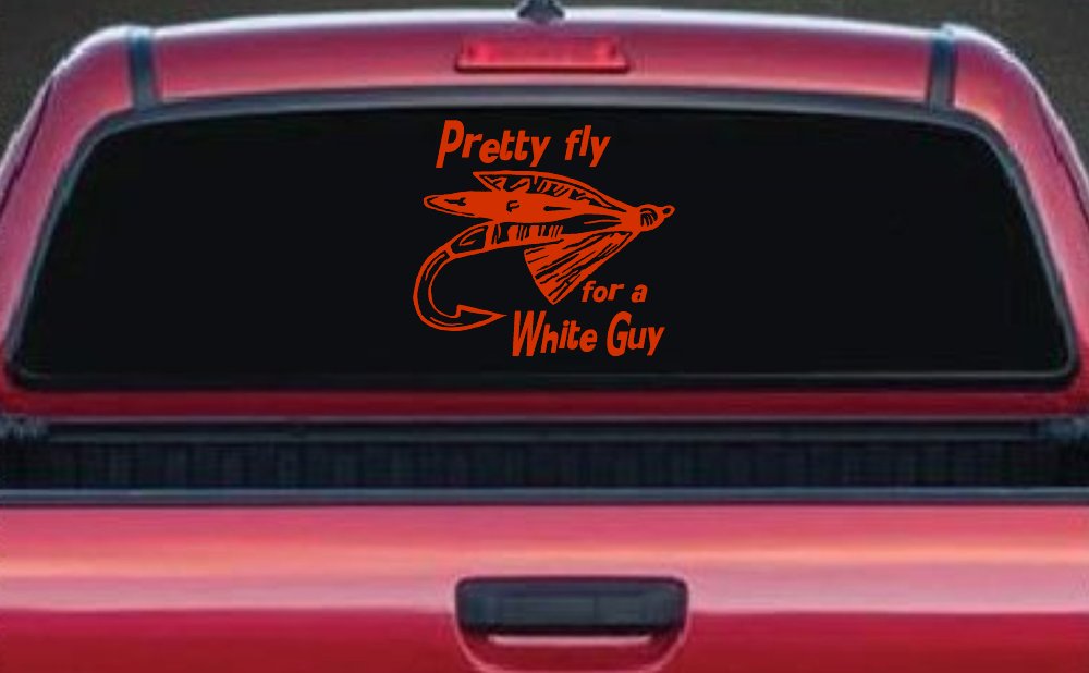 Pretty Fly For A White Guy Fishing Car or Truck Window Decal Sticker (Orange Red)