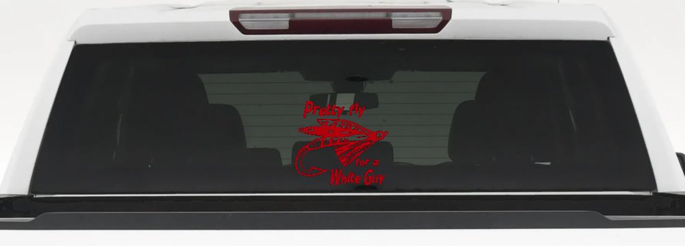 Pretty Fly For A White Guy Fishing Car or Truck Window Decal Sticker (Red)