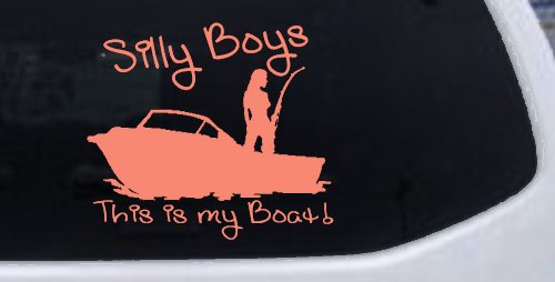 Silly Boys This Is My Boat Car or Truck Window Decal Sticker (Coral)