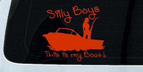 Silly Boys This Is My Boat Car or Truck Window Vinyl Decal Sticker (Orange Red)