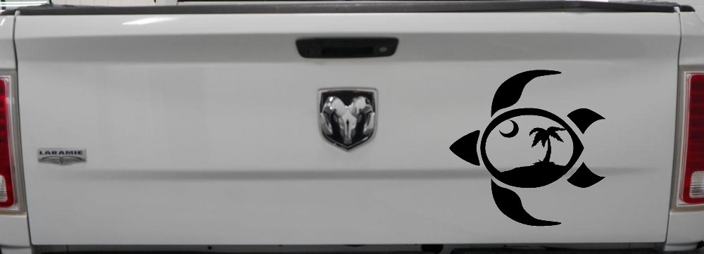 Sea Turtle Palmetto Palm Tree Moon Car or Truck Window Vinyl Decal Sticker (Black)