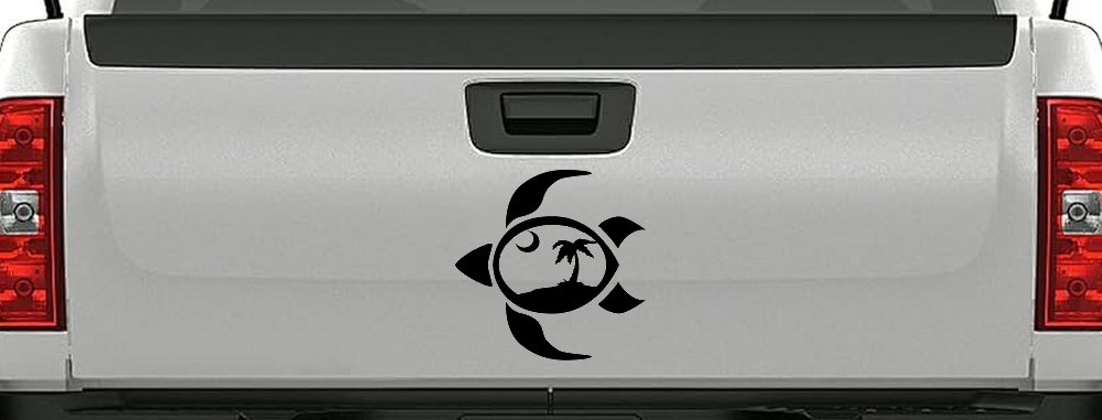 Sea Turtle Palmetto Palm Tree Moon Car or Truck Window Decal Sticker (Black)