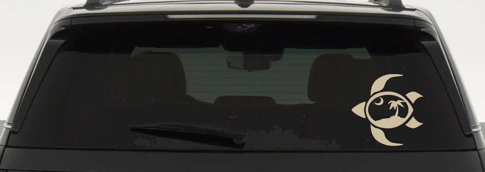 Sea Turtle Palmetto Palm Tree Moon Car or Truck Window Decal Sticker (Desert Sand)