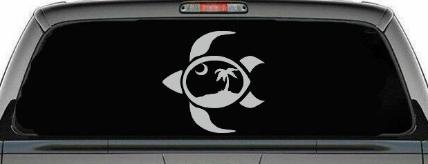 Sea Turtle Palmetto Palm Tree Moon Car or Truck Window Decal Sticker (Light Gray)