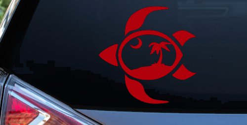 Sea Turtle Palmetto Palm Tree Moon Car or Truck Window Decal Sticker (Red)