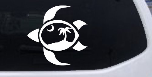 Sea Turtle Palmetto Palm Tree Moon Car or Truck Window Vinyl Decal Sticker (White)