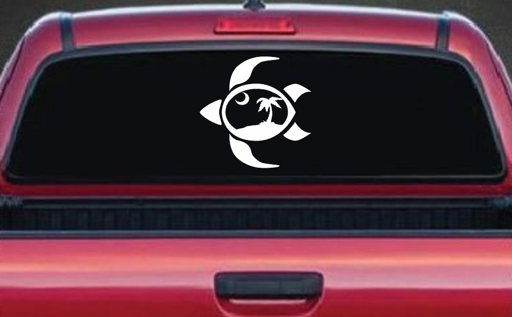 Sea Turtle Palmetto Palm Tree Moon Car or Truck Window Decal Sticker (White)
