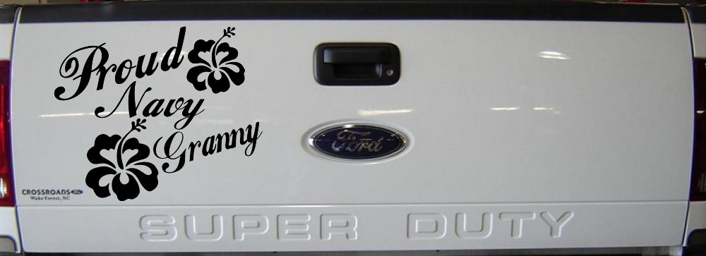 Proud Navy Granny Hibiscus Flowers Military Car or Truck Window Decal Sticker (Black)