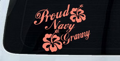 Proud Navy Granny Hibiscus Flowers Military Car or Truck Window Decal Sticker (Coral)
