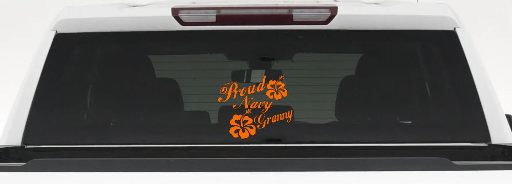 Proud Navy Granny Hibiscus Flowers Military Car or Truck Window Decal Sticker (Orange)
