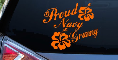 Proud Navy Granny Hibiscus Flowers Military Car or Truck Window Decal Sticker (Orange)