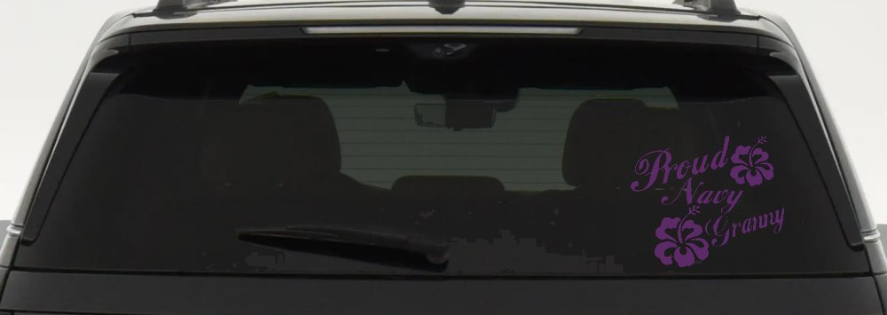 Proud Navy Granny Hibiscus Flowers Military Car or Truck Window Decal Sticker (Violet)