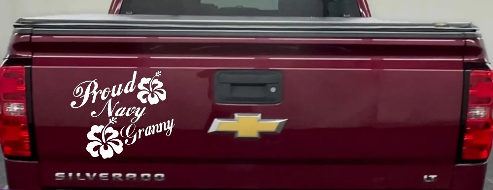 Proud Navy Granny Hibiscus Flowers Military Car or Truck Window Vinyl Decal Sticker (White)