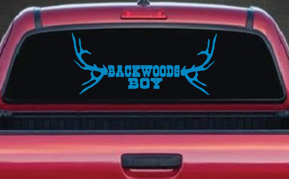 Backwoods Boy With Deer Horns Country Car or Truck Window Decal Sticker (Blue)