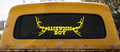 Backwoods Boy With Deer Horns Country Car or Truck Window Decal Sticker (Yellow)
