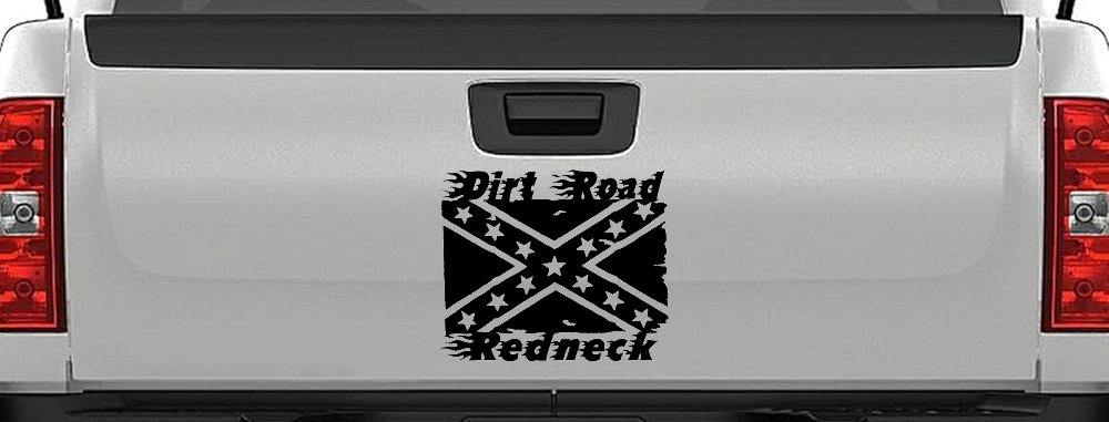 Dirt Road Redneck Rebel Flag Country Car or Truck Window Decal Sticker (Black)