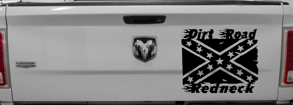 Dirt Road Redneck Rebel Flag Country Car or Truck Window Decal Sticker (Black)