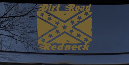 Dirt Road Redneck Rebel Flag Country Car or Truck Window Decal Sticker (Gold)