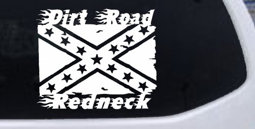 Dirt Road Redneck Rebel Flag Country Car or Truck Window Decal Sticker (White)