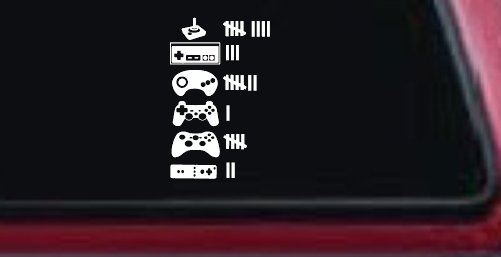 Video Game Controller Keeping Count Funny Car or Truck Window Decal Sticker (White)