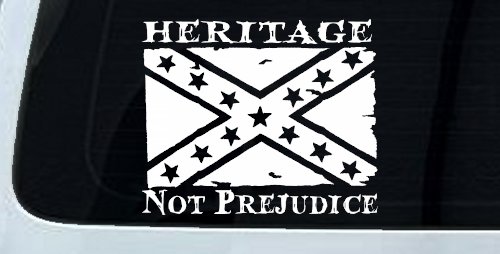 Heritage Not Prejudice Confederate Flag Country Car or Truck Window Decal Sticker (White)