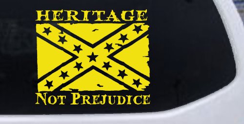 Heritage Not Prejudice Confederate Flag Country Car or Truck Window Decal Sticker (Yellow)