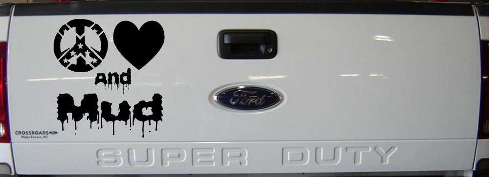 Peace Love And Mud Off Road Car or Truck Window Decal Sticker (Black)