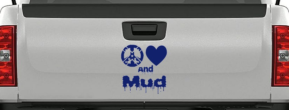 Peace Love And Mud Off Road Car or Truck Window Decal Sticker (Navy)