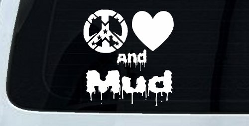 Peace Love And Mud Off Road Car or Truck Window Decal Sticker (White)