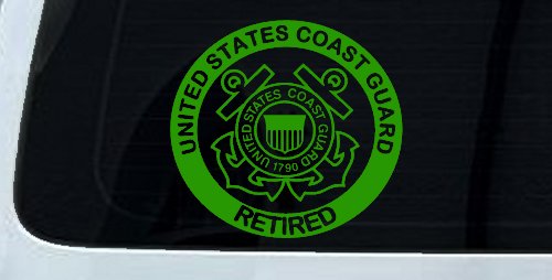 United States Coast Guard Retired Military Car or Truck Window Decal Sticker (Lime)