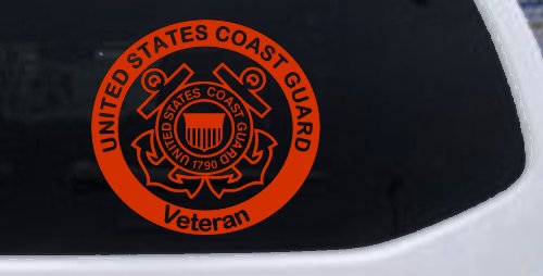 United States Coast Guard Veteran Military Car or Truck Window Decal Sticker (Orange Red)