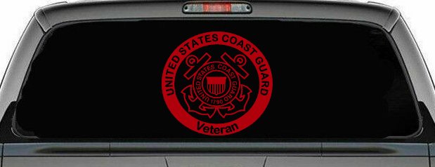 United States Coast Guard Veteran Military Car or Truck Window Vinyl Decal Sticker (Red)