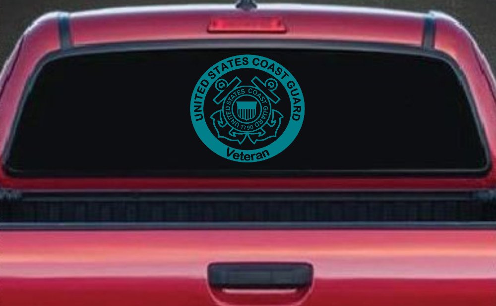 United States Coast Guard Veteran Military Car or Truck Window Decal Sticker (Turquoise Blue)