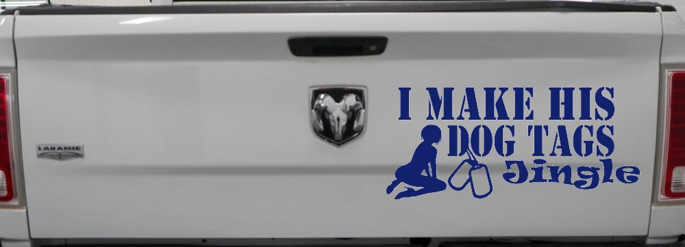 I Make His Dog Tags Jingle Military Car or Truck Window Vinyl Decal Sticker (Navy)
