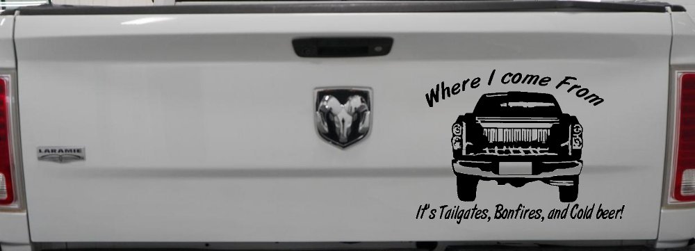 Where I Come from It's Tailgates Bonfires And Cold Beer Country Car or Truck Window Decal Sticker (Black)