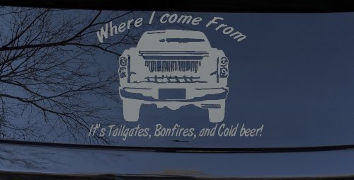 Where I Come from It's Tailgates Bonfires And Cold Beer Country Car or Truck Window Decal Sticker (Telegrey)
