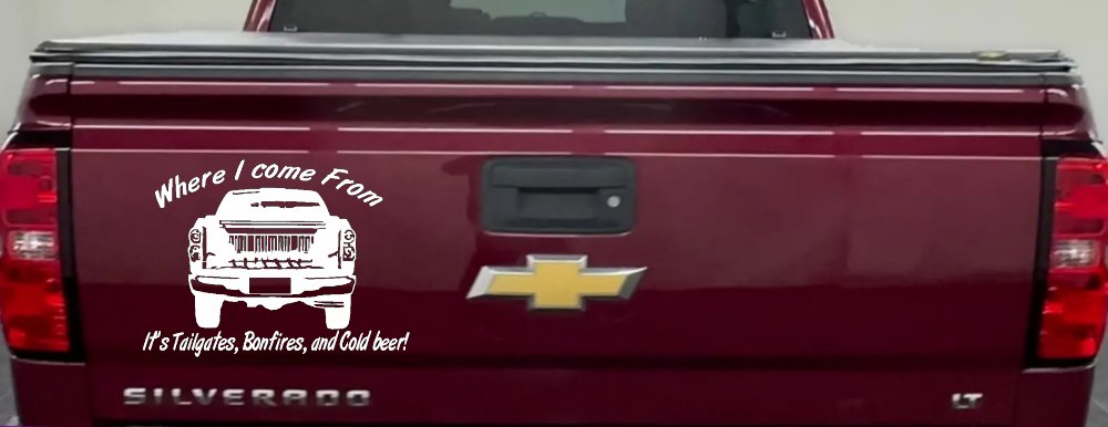 Where I Come from It's Tailgates Bonfires And Cold Beer Country Car or Truck Window Decal Sticker