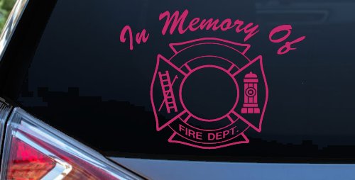 In Memory Of Fire Fighters Badge Car or Truck Window Vinyl Decal Sticker (Hot Pink)