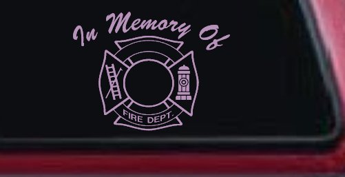 In Memory Of Fire Fighters Badge Car or Truck Window Decal Sticker (Lilac)