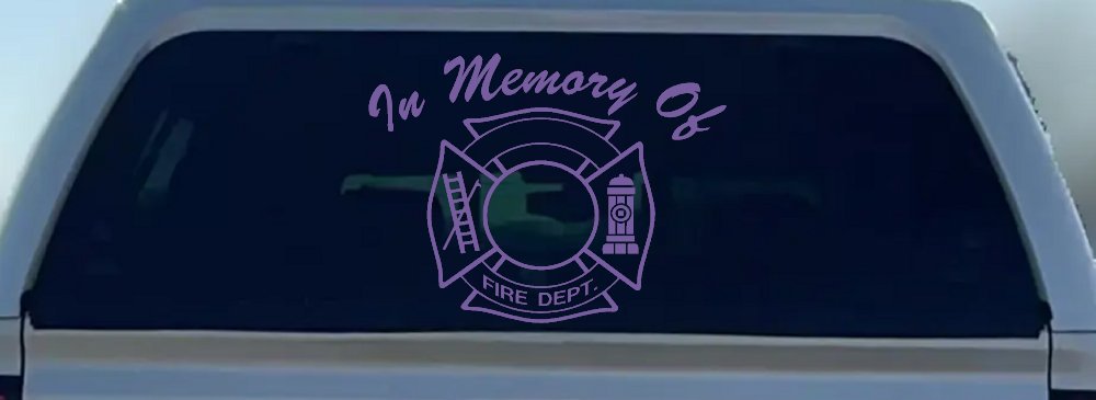 In Memory Of Fire Fighters Badge Car or Truck Window Decal Sticker (Purple)