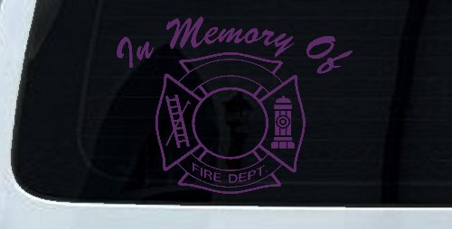 In Memory Of Fire Fighters Badge Car or Truck Window Vinyl Decal Sticker (Violet)