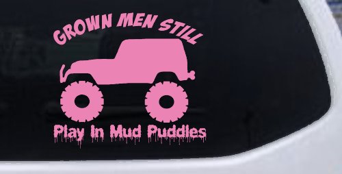 Grown Men Still Play In The Mud Jeep Off Road Car or Truck Window Decal Sticker (Pink)
