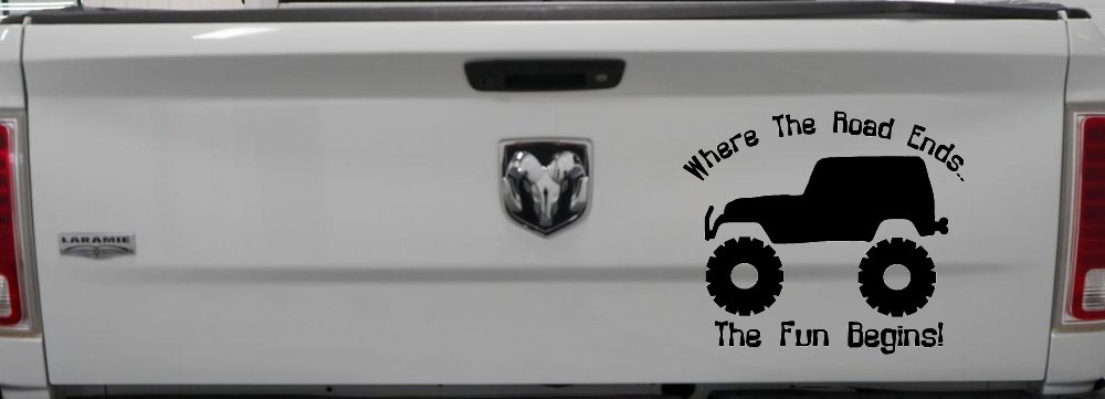 Where The Road Ends The Fun Begins Jeep Off Road Car or Truck Window Decal Sticker (Black)
