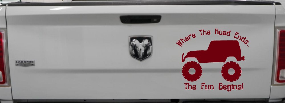 Where The Road Ends The Fun Begins Jeep Off Road Car or Truck Window Vinyl Decal Sticker (Burgundy)
