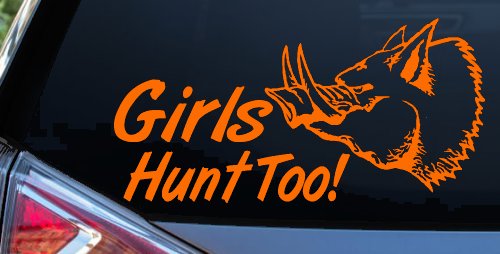 Girls Hunt Too Hog Hunting Car or Truck Window Decal Sticker (Orange)