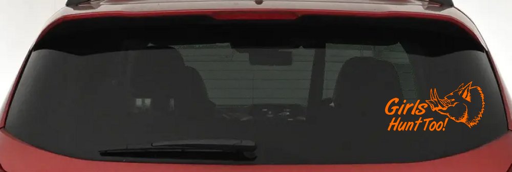 Girls Hunt Too Hog Hunting Car or Truck Window Decal Sticker (Orange)
