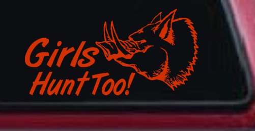 Girls Hunt Too Hog Hunting Car or Truck Window Vinyl Decal Sticker (Orange Red)