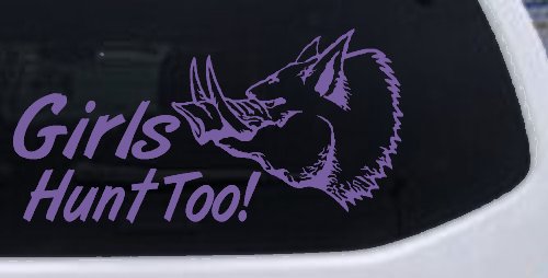 Girls Hunt Too Hog Hunting Car or Truck Window Decal Sticker (Purple)